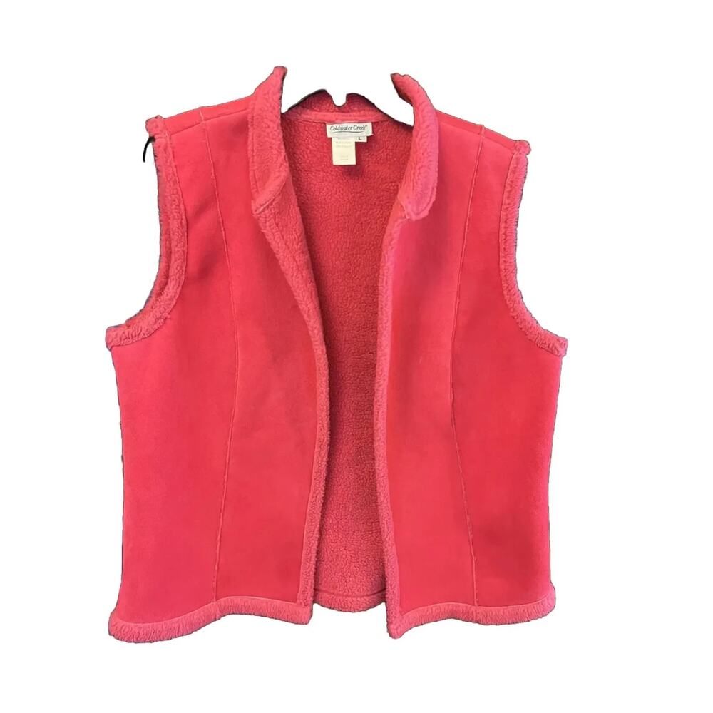 Coldwater Creek Hot Pink Faux Suede Sherpa Lining Open Vest M